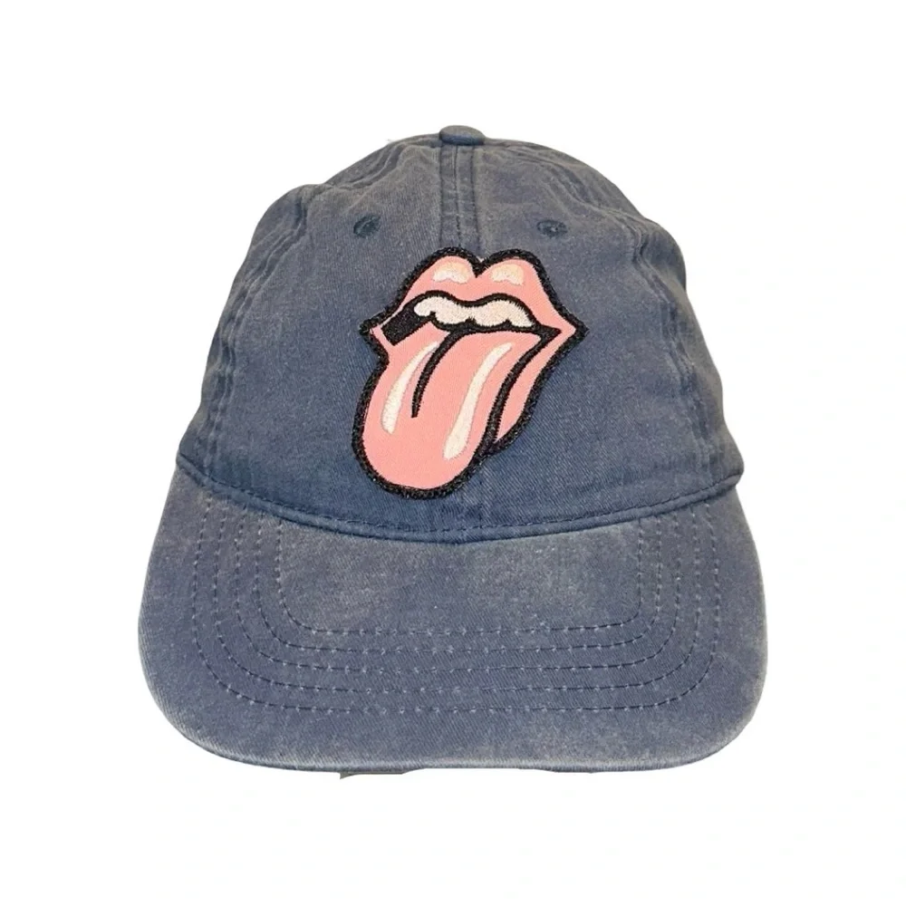 Washed Blue Baseball Hat W/ Pink Embroidered Tongue Patch
